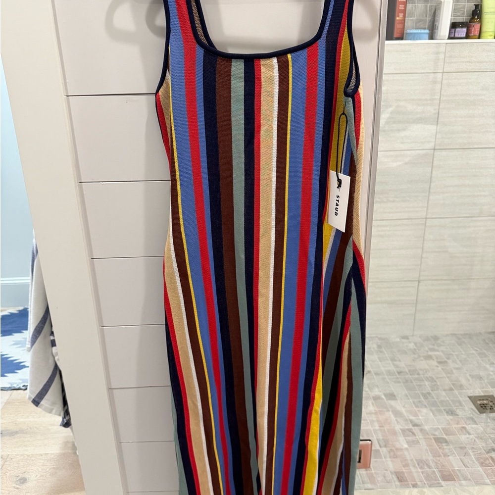 STAUD Multicolor Vertical-Stripe Midi Dress